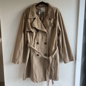 Old Navy Women Trench Coat Jacket Button Up Cotton Beige Pockets Size XXL Belted